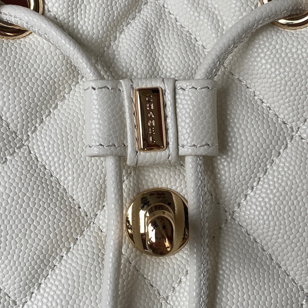 Bagsaaa Ch**el Calfskin Plain Caviar Leather White Backpack - 25X20X12cm