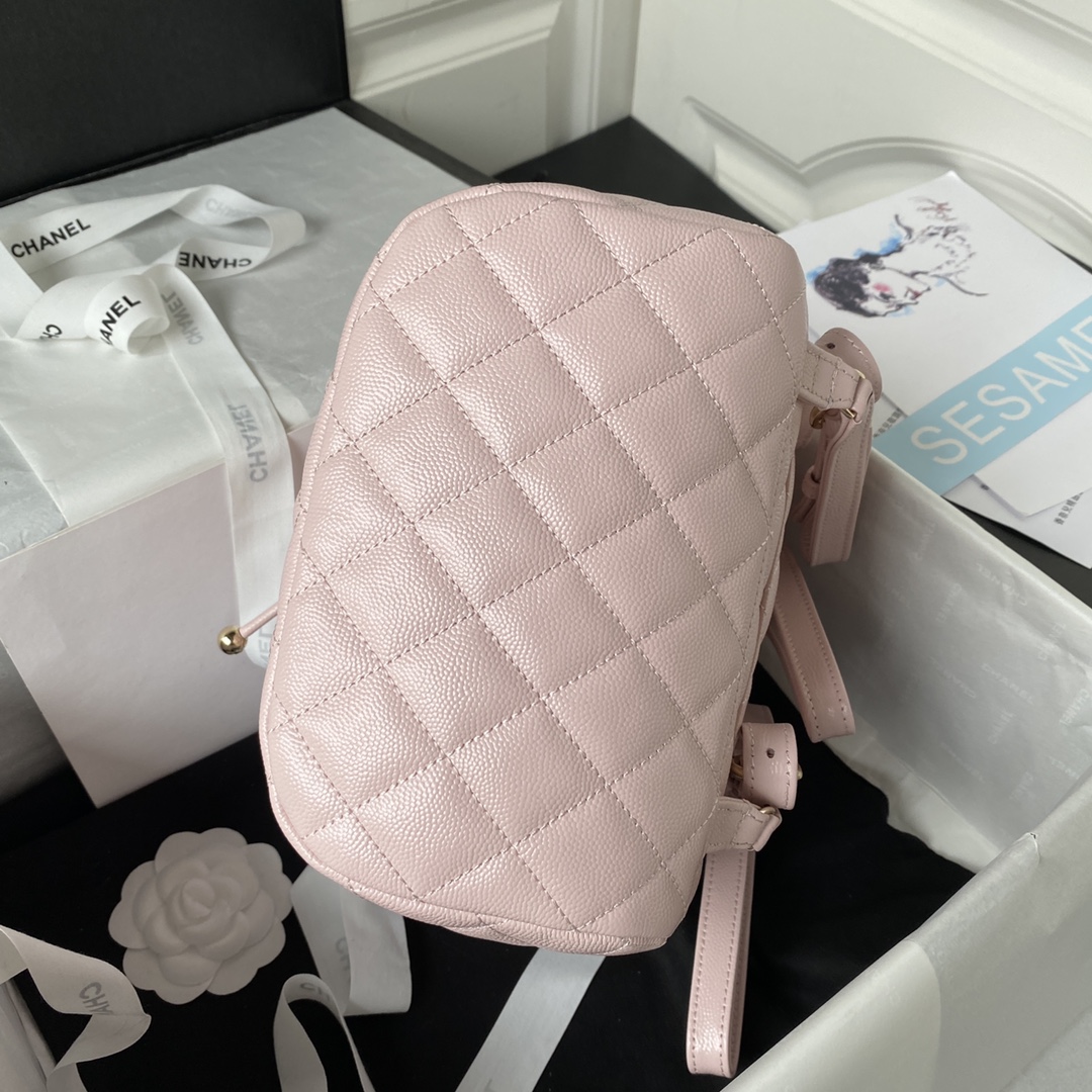 Bagsaaa Ch**el Calfskin Plain Caviar Leather Light PinkBackpack - 25X20X12cm
