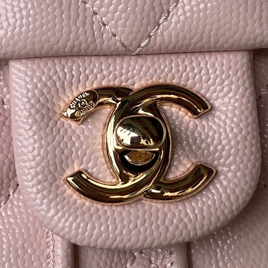 Bagsaaa Ch**el Calfskin Plain Caviar Leather Light PinkBackpack - 25X20X12cm