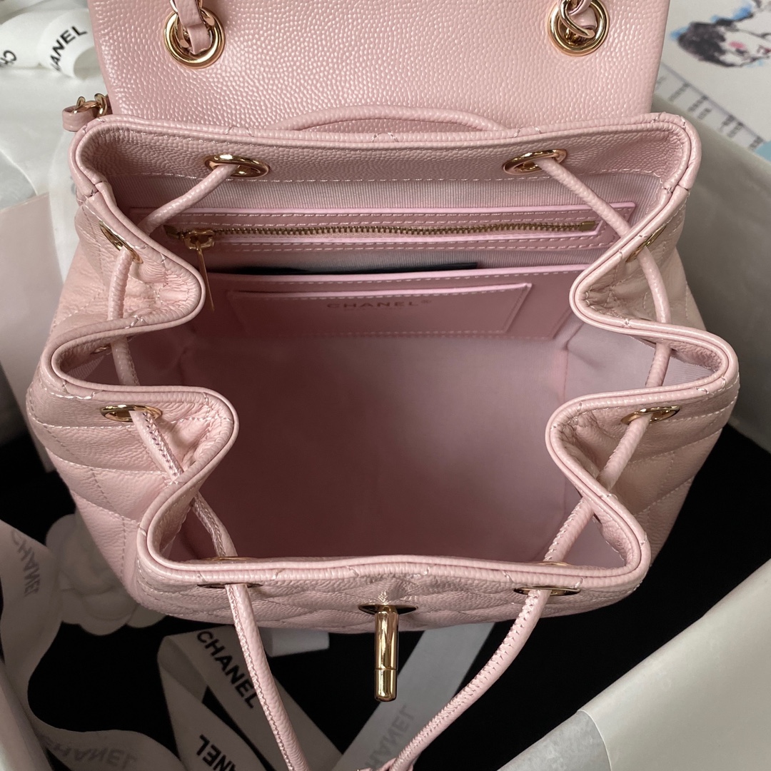 Bagsaaa Ch**el Calfskin Plain Caviar Leather Light PinkBackpack - 25X20X12cm