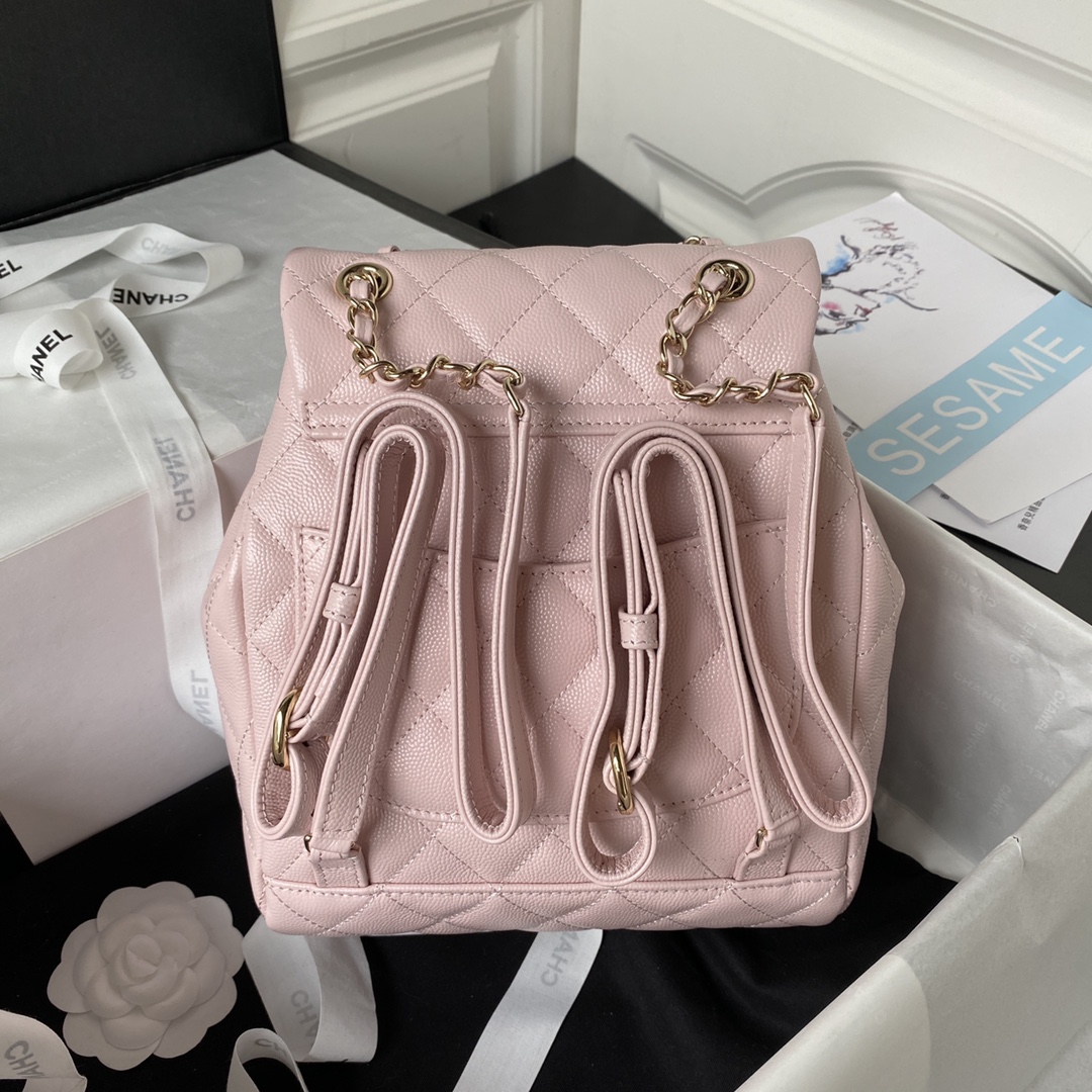 Bagsaaa Ch**el Calfskin Plain Caviar Leather Light PinkBackpack - 25X20X12cm