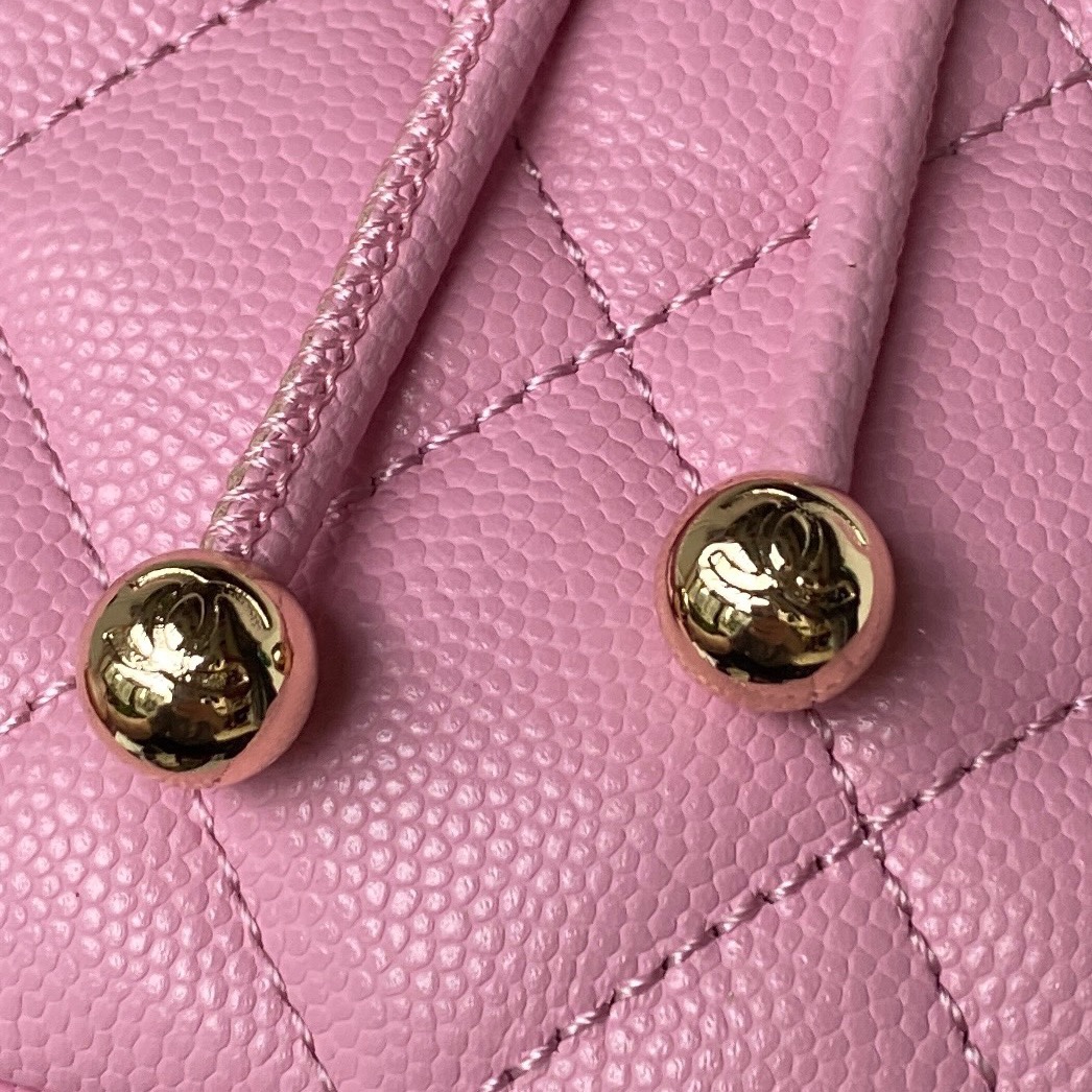 Bagsaaa Ch**el Calfskin Plain Caviar Leather Pink Backpack - 25X20X12cm