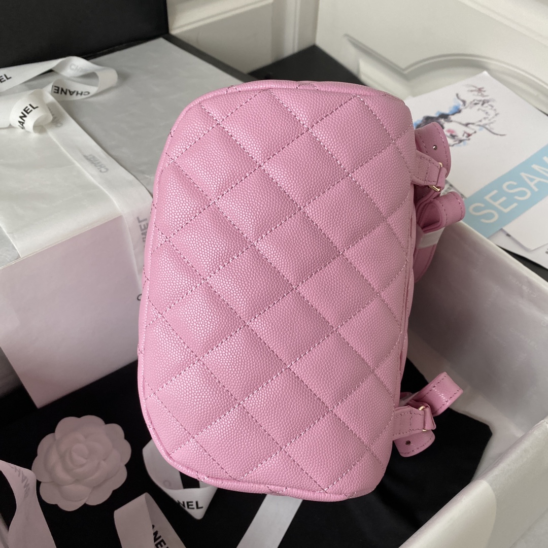 Bagsaaa Ch**el Calfskin Plain Caviar Leather Pink Backpack - 25X20X12cm