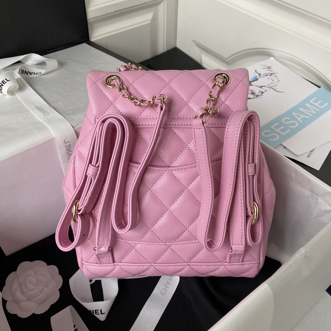 Bagsaaa Ch**el Calfskin Plain Caviar Leather Pink Backpack - 25X20X12cm