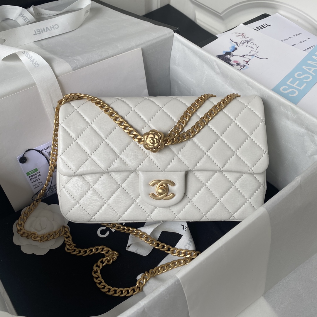 Bagsaaa Ch**el Flap Bag Flower Chain White Bag - 14.5X23.5X7cm