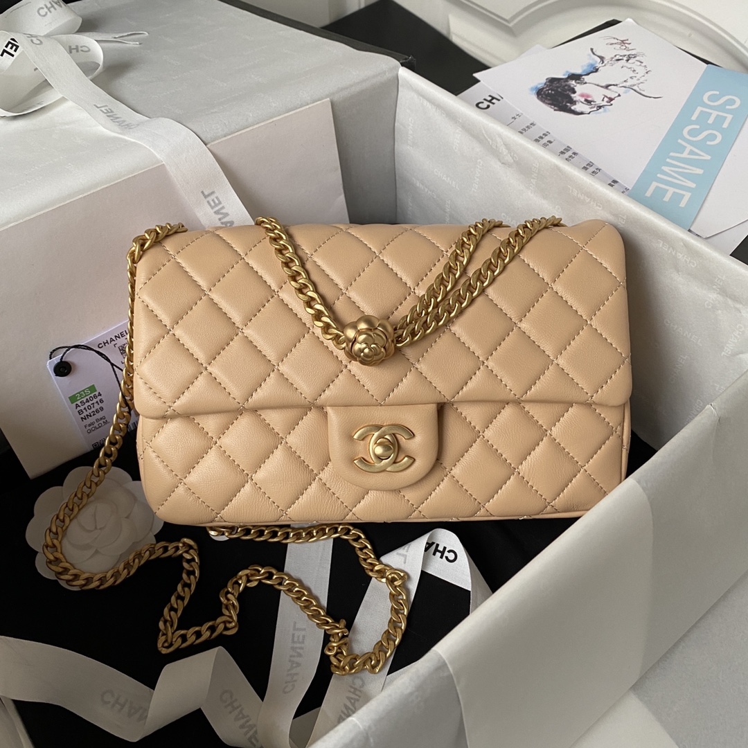 Bagsaaa Ch**el Flap Bag Flower Chain Beige Bag - 14.5X23.5X7cm