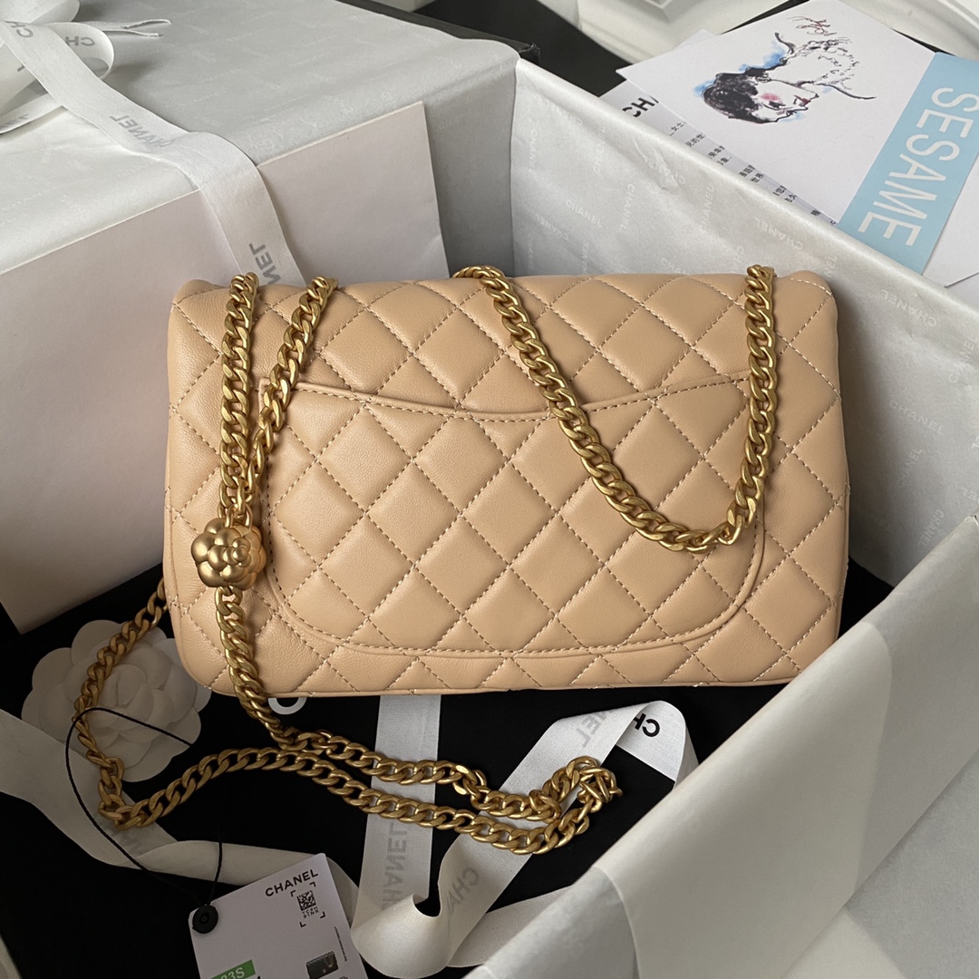 Bagsaaa Ch**el Flap Bag Flower Chain Beige Bag - 14.5X23.5X7cm