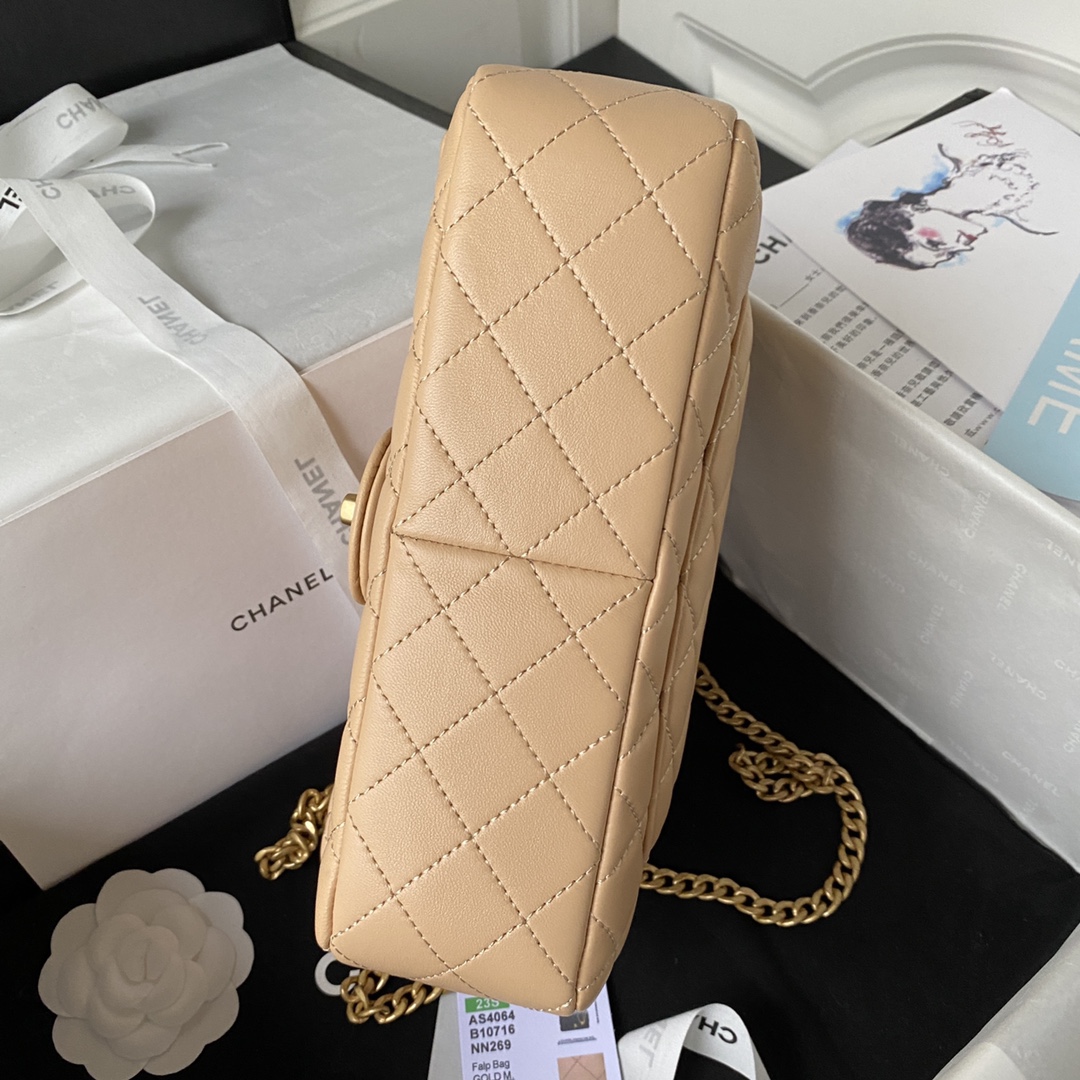 Bagsaaa Ch**el Flap Bag Flower Chain Beige Bag - 14.5X23.5X7cm