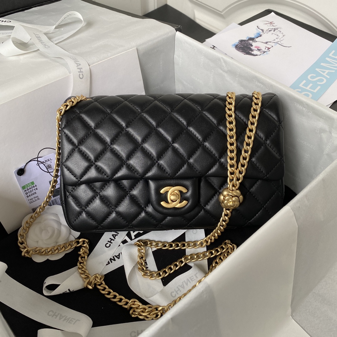 Bagsaaa Ch**el Flap Bag Flower Chain Black Bag - 14.5X23.5X7cm