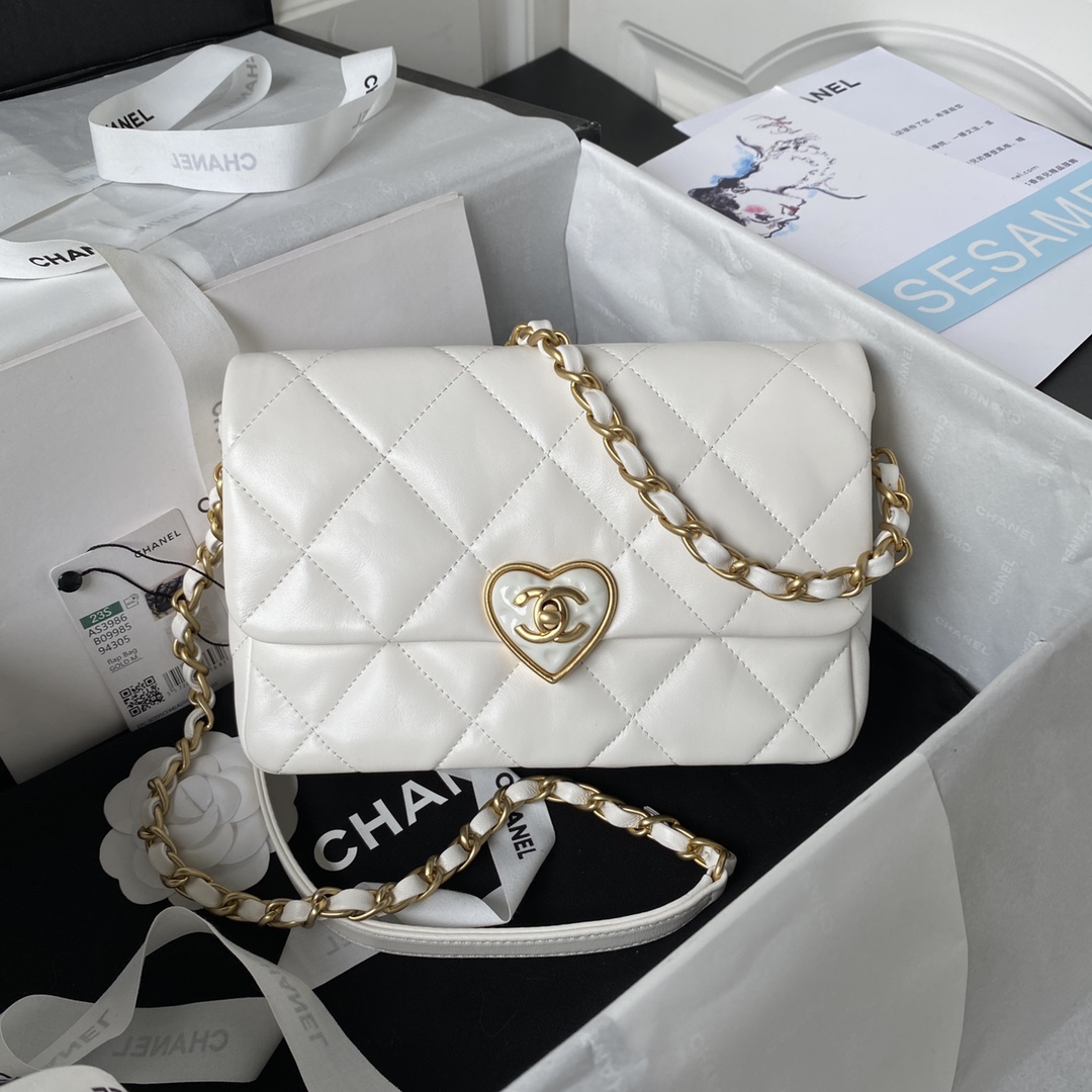 Bagsaaa Ch**el Small Flap Bag Lambskin White - 21X14X7cm