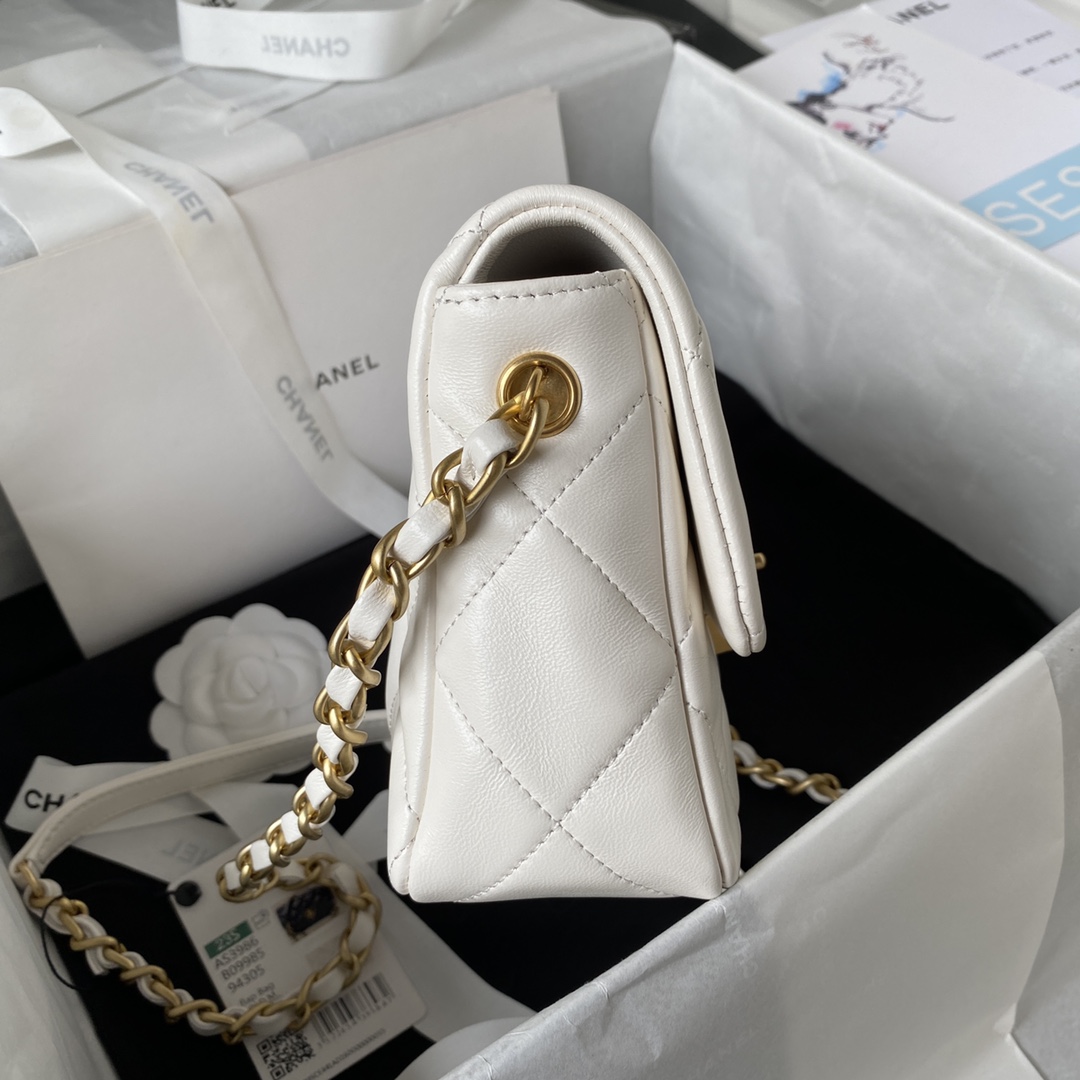 Bagsaaa Ch**el Small Flap Bag Lambskin White - 21X14X7cm