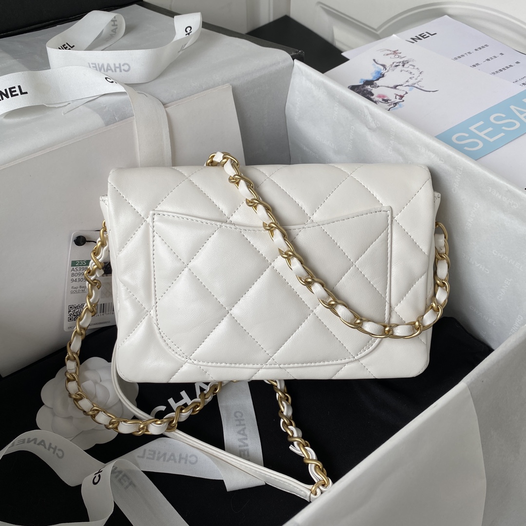 Bagsaaa Ch**el Small Flap Bag Lambskin White - 21X14X7cm
