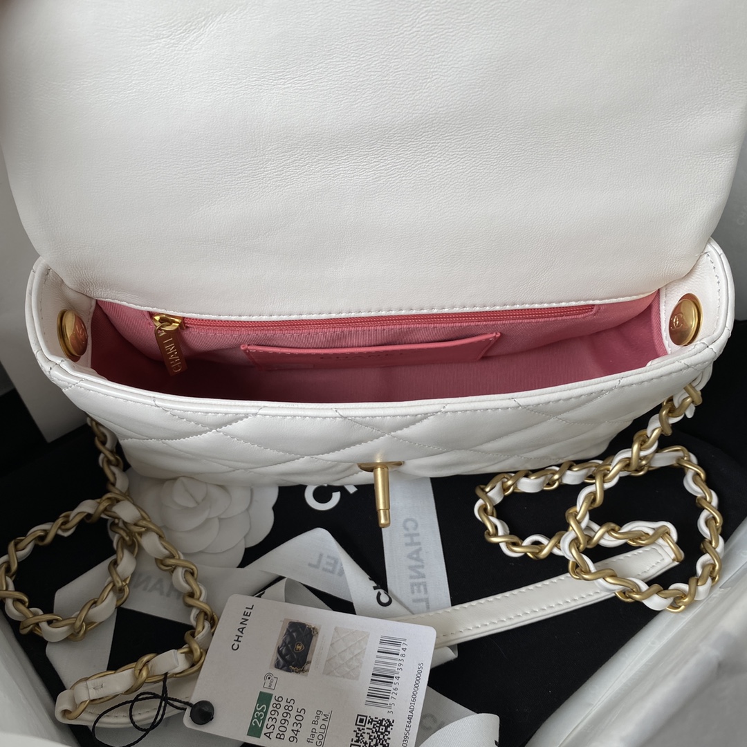 Bagsaaa Ch**el Small Flap Bag Lambskin White - 21X14X7cm