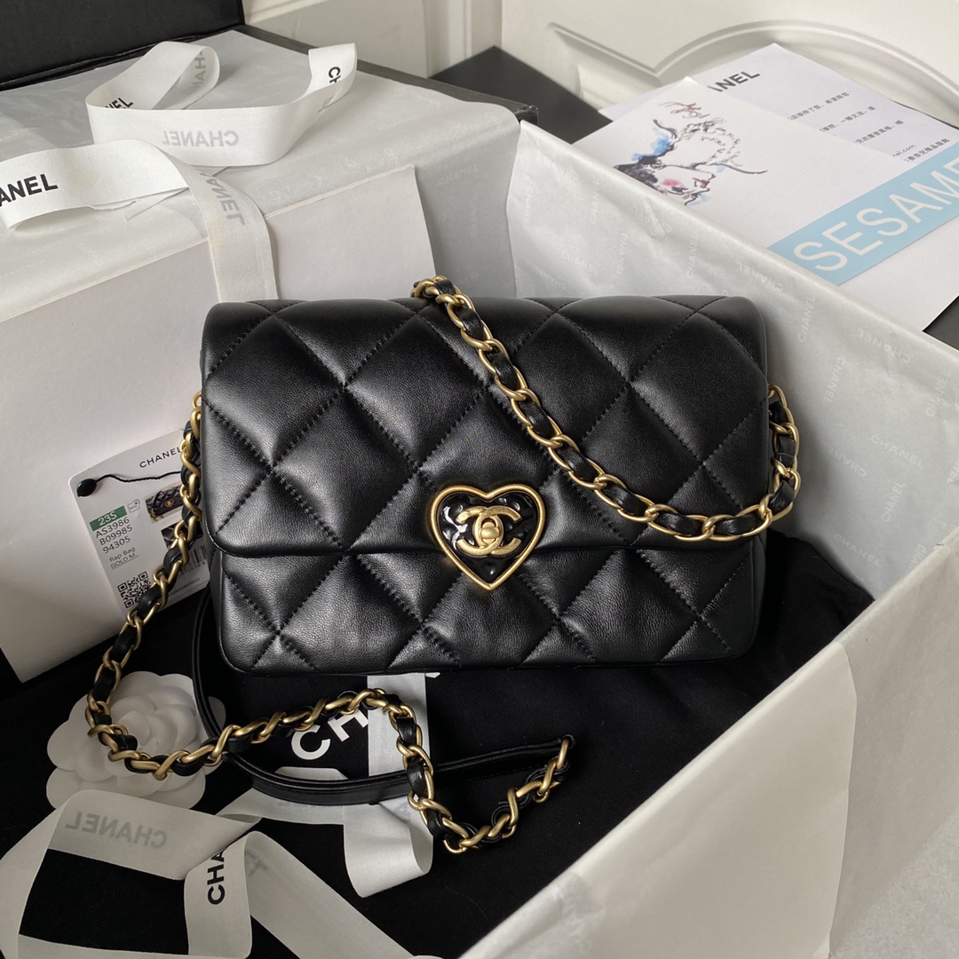 Bagsaaa Ch**el Small Flap Bag Lambskin Black - 21X14X7cm