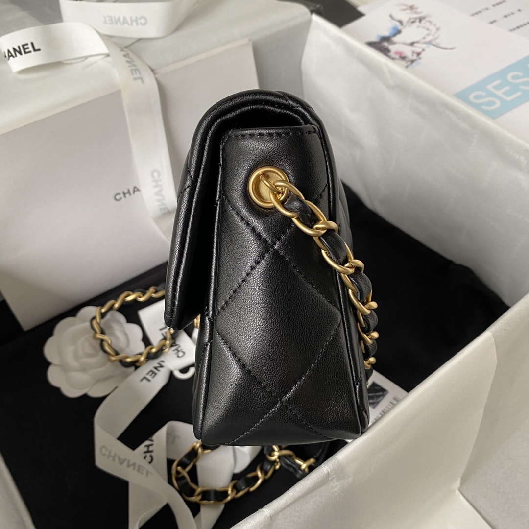 Bagsaaa Ch**el Small Flap Bag Lambskin Black - 21X14X7cm