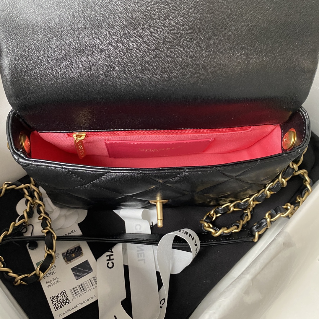 Bagsaaa Ch**el Small Flap Bag Lambskin Black - 21X14X7cm