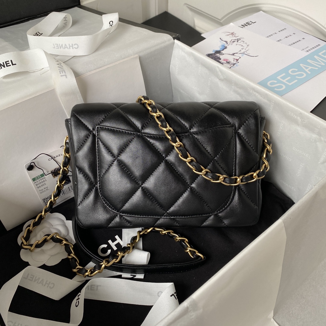 Bagsaaa Ch**el Small Flap Bag Lambskin Black - 21X14X7cm