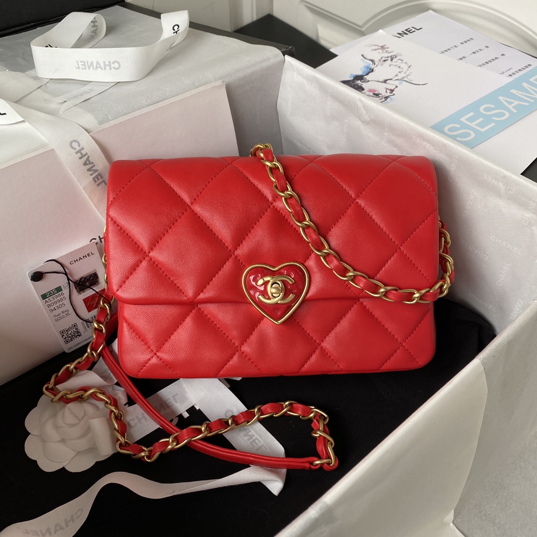Bagsaaa Ch**el Small Flap Bag Lambskin Red - 21X14X7cm