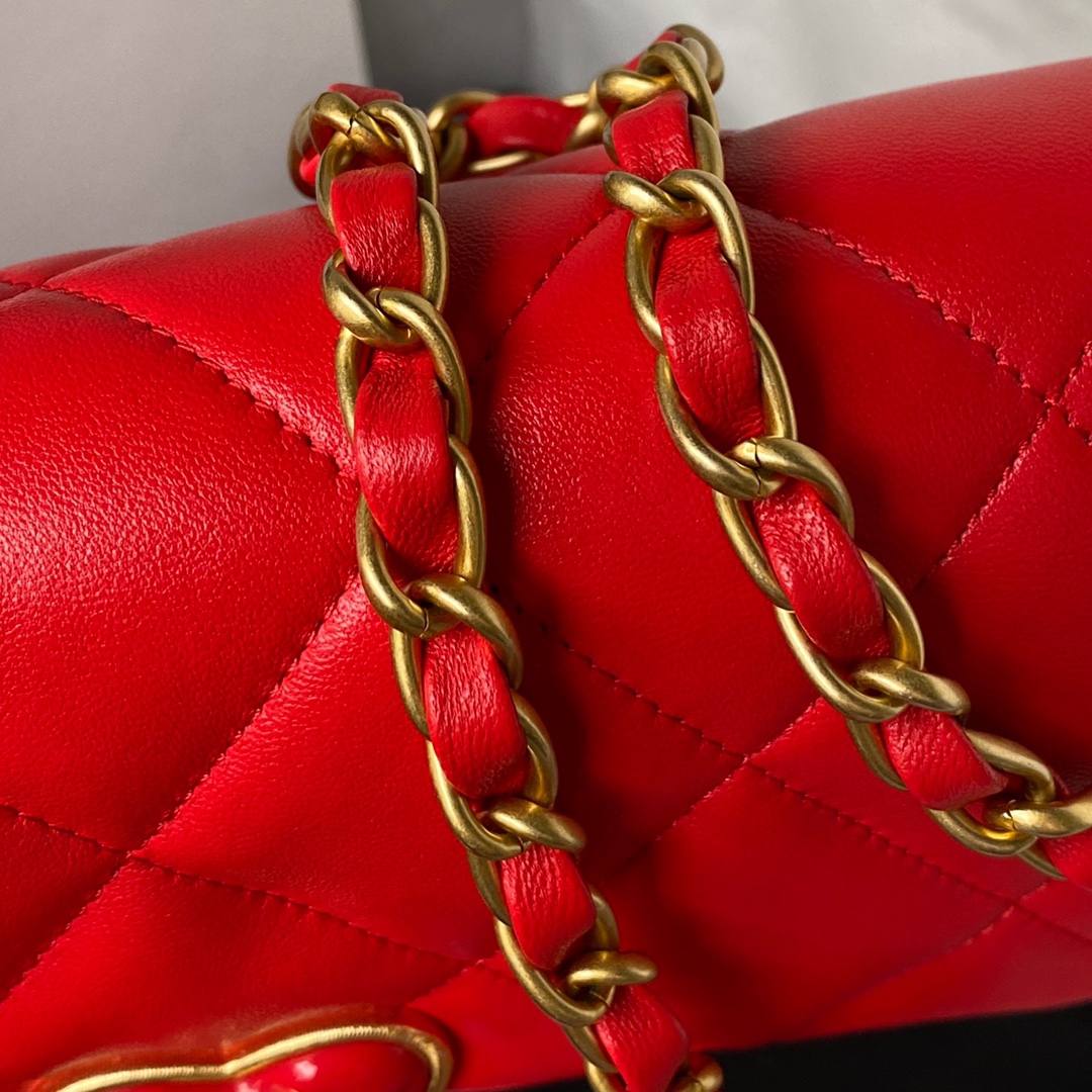Bagsaaa Ch**el Small Flap Bag Lambskin Red - 21X14X7cm