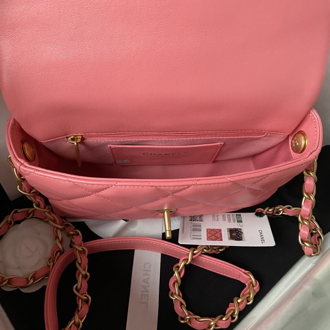 Bagsaaa Ch**el Small Flap Bag Lambskin Pink - 21X14X7cm