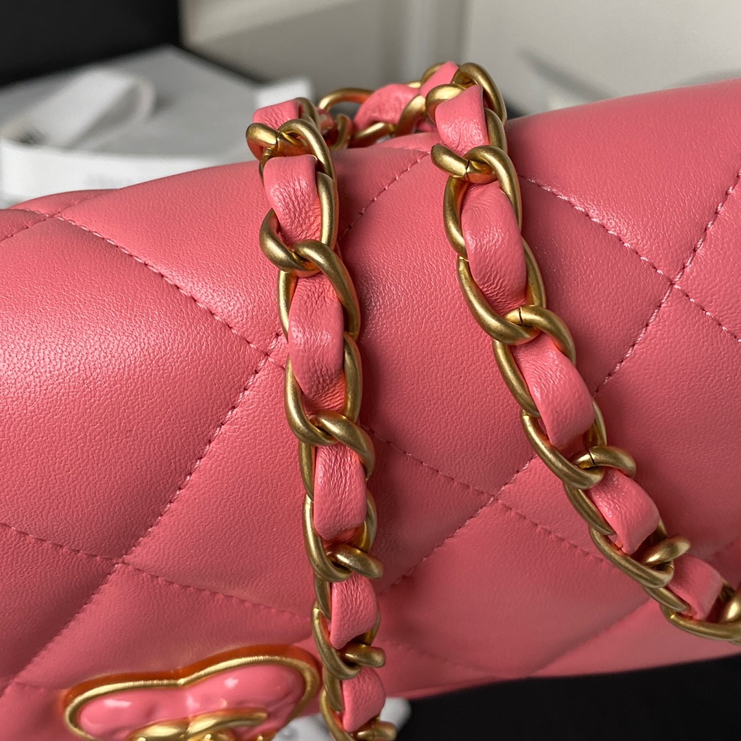 Bagsaaa Ch**el Small Flap Bag Lambskin Pink - 21X14X7cm