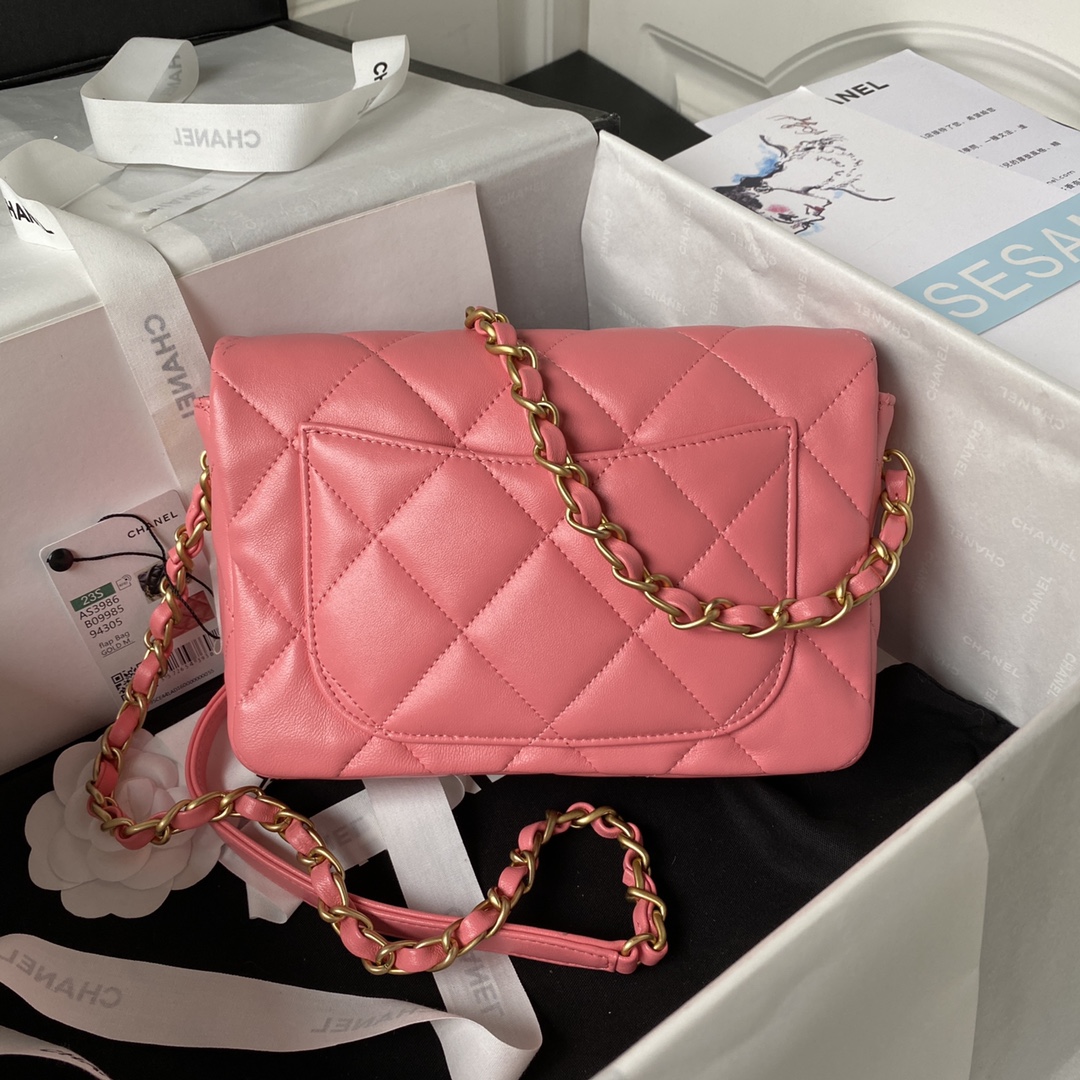 Bagsaaa Ch**el Small Flap Bag Lambskin Pink - 21X14X7cm