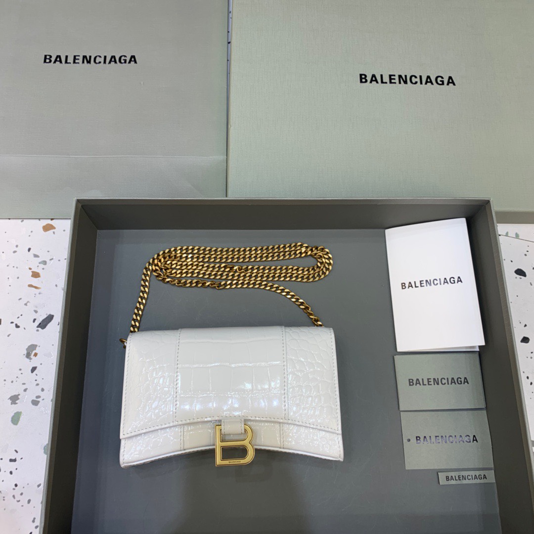 Bagsaaa Ba1en*iaga Hourglass Wallet On Chain White Bag - 19cm