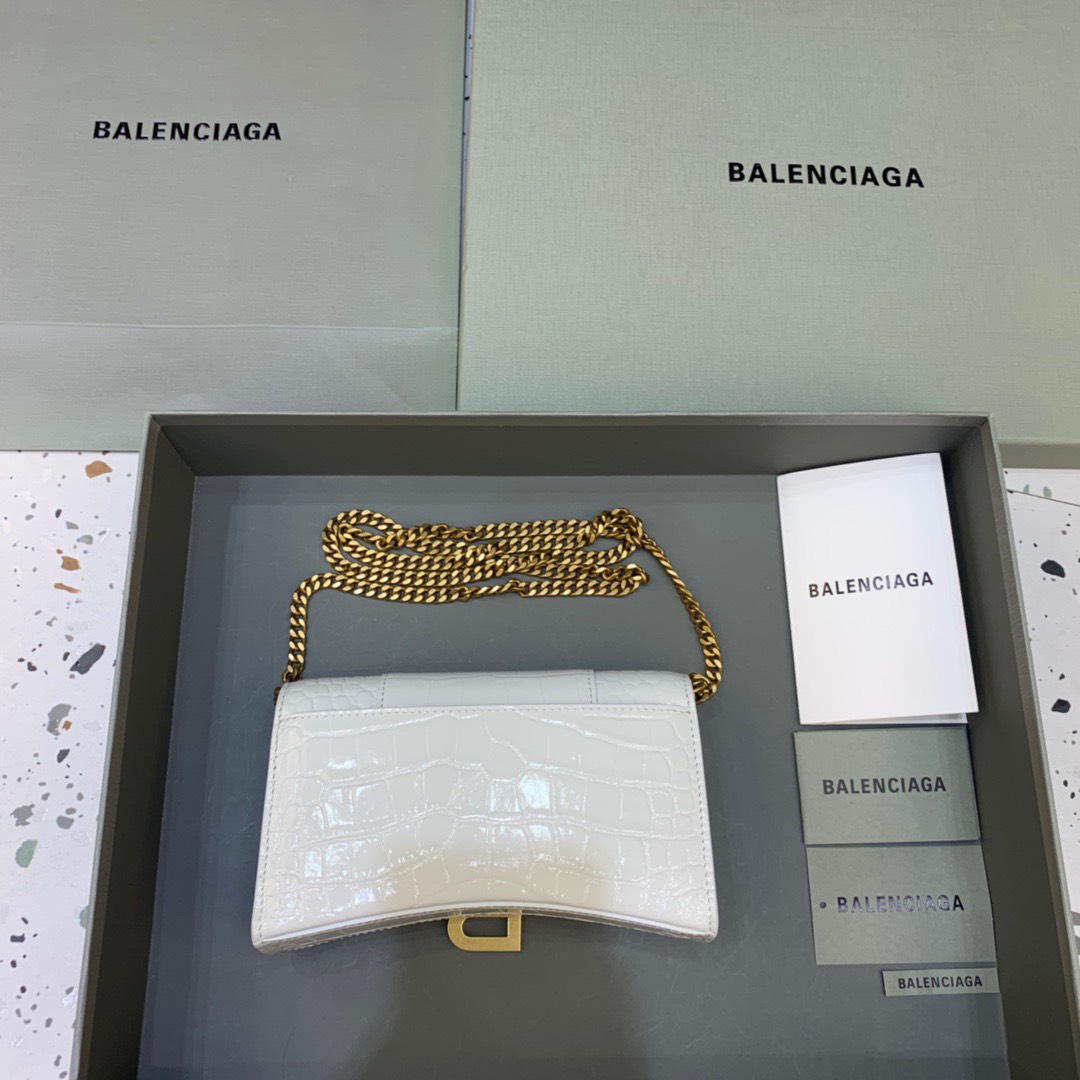 Bagsaaa Ba1en*iaga Hourglass Wallet On Chain White Bag - 19cm