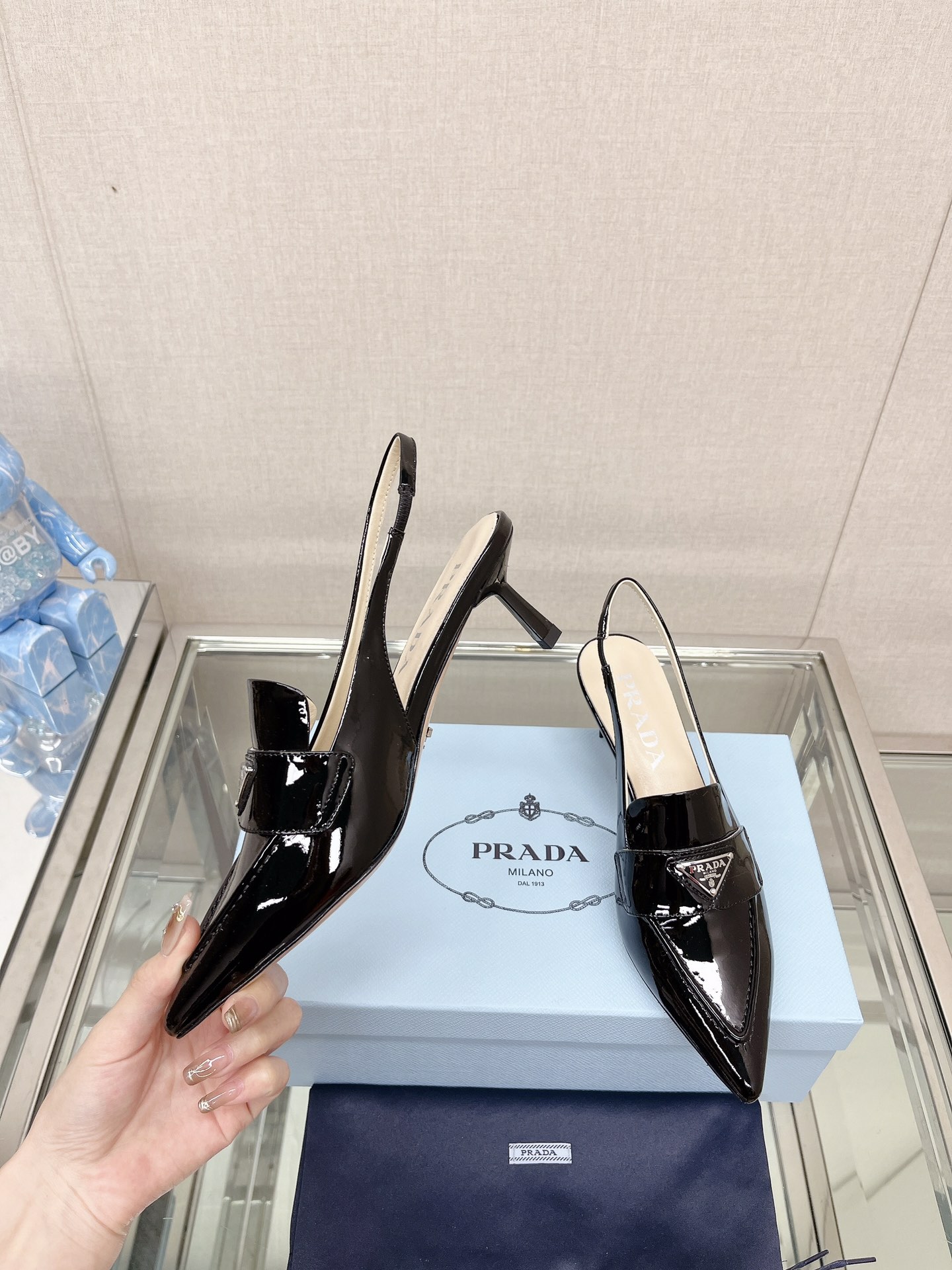 Bagsaaa Pra*a Patent black leather slingbacks (45 mm)