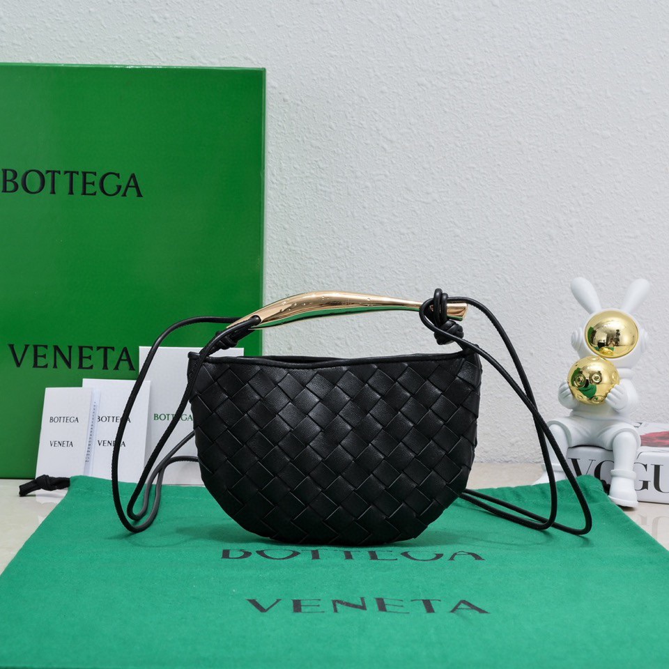 Bagsaaa B0tt*ga Ven*ta Sardine Top Handle Black Bag - 20*12*2.5cm