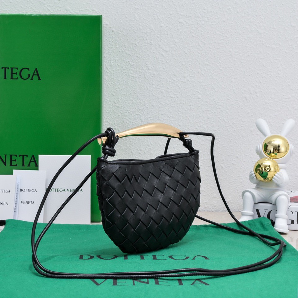 Bagsaaa B0tt*ga Ven*ta Sardine Top Handle Black Bag - 20*12*2.5cm