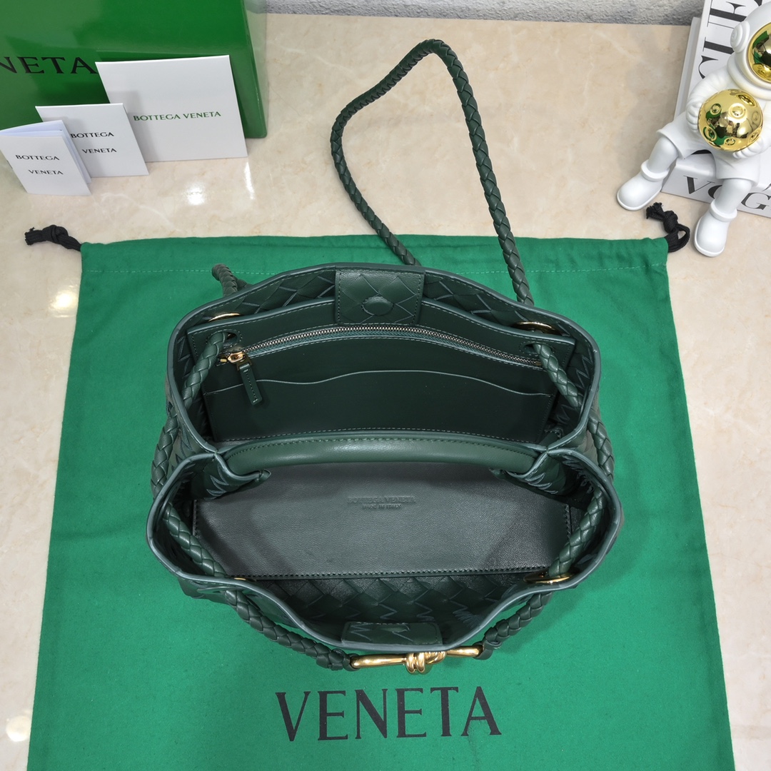 Bagsaaa B0tt*ga Ven*ta Andiamo Medium dark green leather tote bag - 19*25*10.5cm