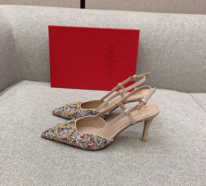 Bagsaaa Va1e*ntin0 VLOGO GLOW Crystal SLINGBACK MULTICOLOR PUMP 80 MM 