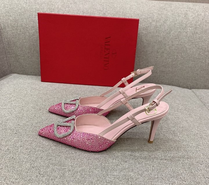 Bagsaaa Va1e*ntin0 VLOGO GLOW Crystal SLINGBACK Pink PUMP 80 MM