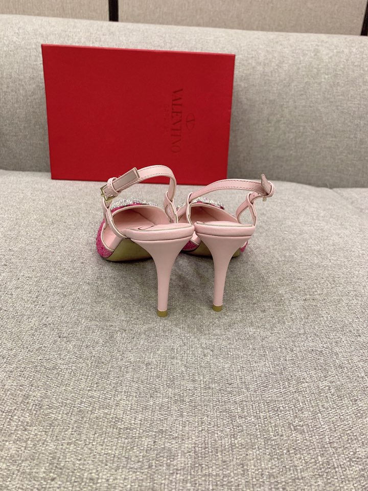 Bagsaaa Va1e*ntin0 VLOGO GLOW Crystal SLINGBACK Pink PUMP 80 MM