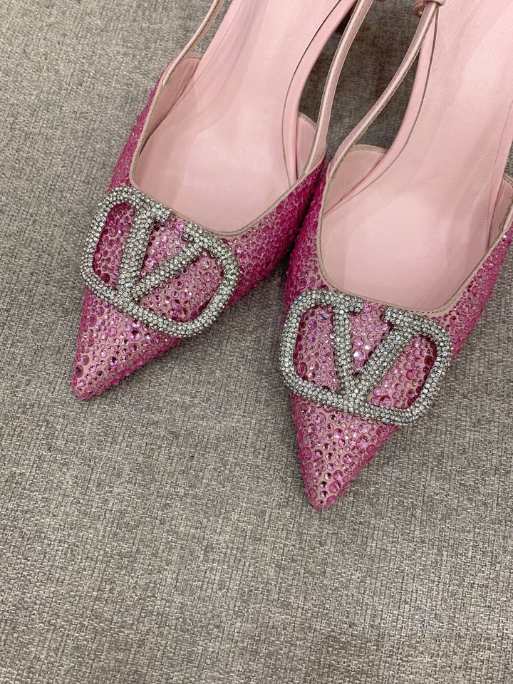 Bagsaaa Va1e*ntin0 VLOGO GLOW Crystal SLINGBACK Pink PUMP 80 MM