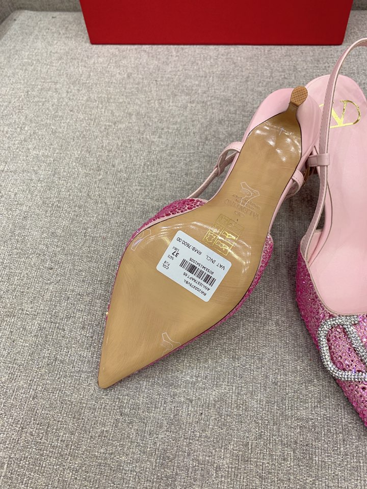 Bagsaaa Va1e*ntin0 VLOGO GLOW Crystal SLINGBACK Pink PUMP 80 MM