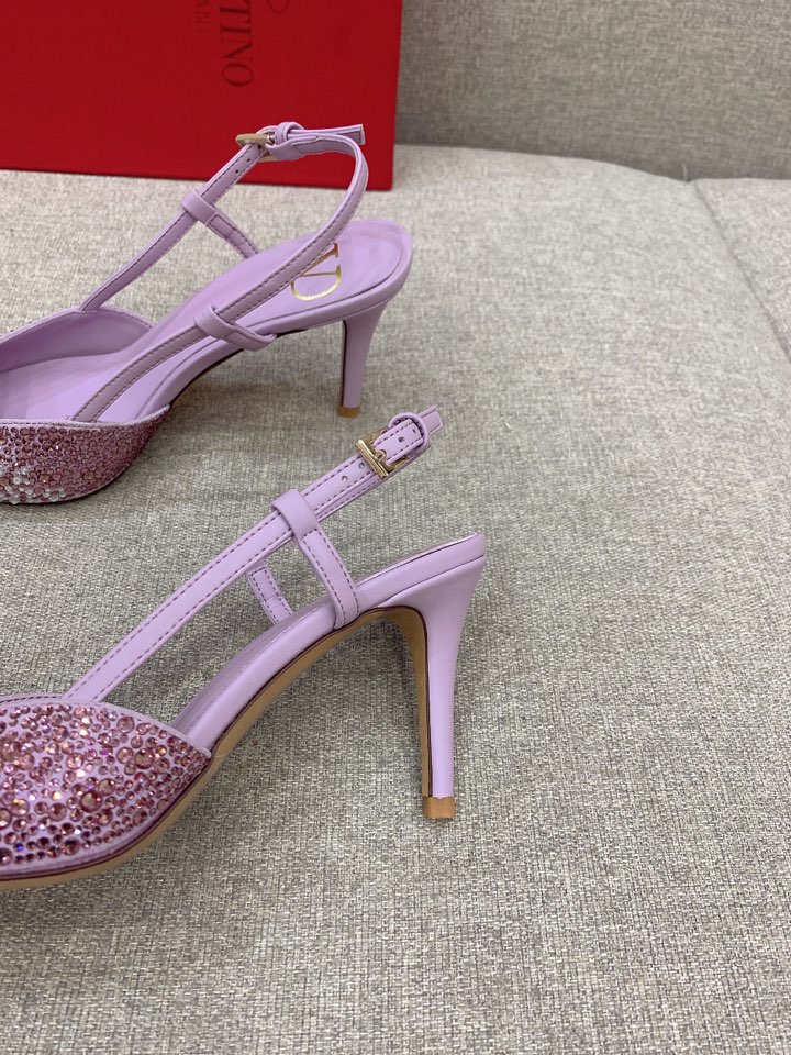 Bagsaaa Va1e*ntin0 VLOGO GLOW Crystal SLINGBACK Purple PUMP 80 MM