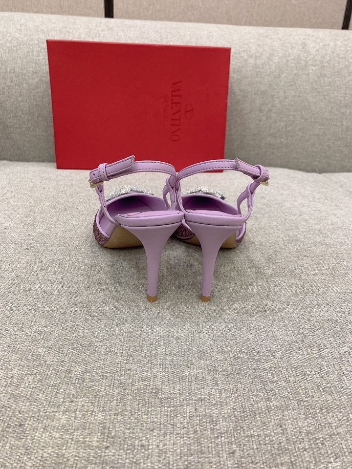 Bagsaaa Va1e*ntin0 VLOGO GLOW Crystal SLINGBACK Purple PUMP 80 MM