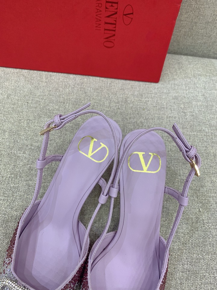 Bagsaaa Va1e*ntin0 VLOGO GLOW Crystal SLINGBACK Purple PUMP 80 MM