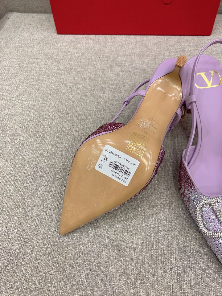 Bagsaaa Va1e*ntin0 VLOGO GLOW Crystal SLINGBACK Purple PUMP 80 MM