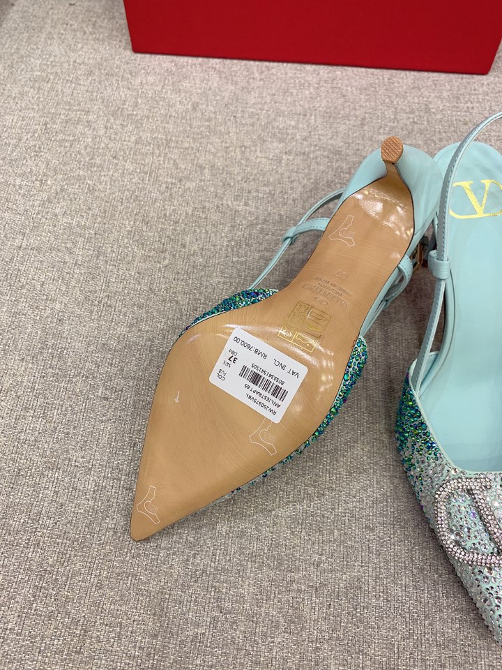 Bagsaaa Va1e*ntin0 VLOGO GLOW Crystal SLINGBACK Blue PUMP 80 MM