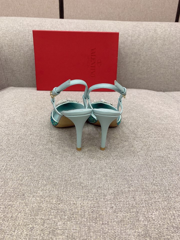 Bagsaaa Va1e*ntin0 VLOGO GLOW Crystal SLINGBACK Blue PUMP 80 MM