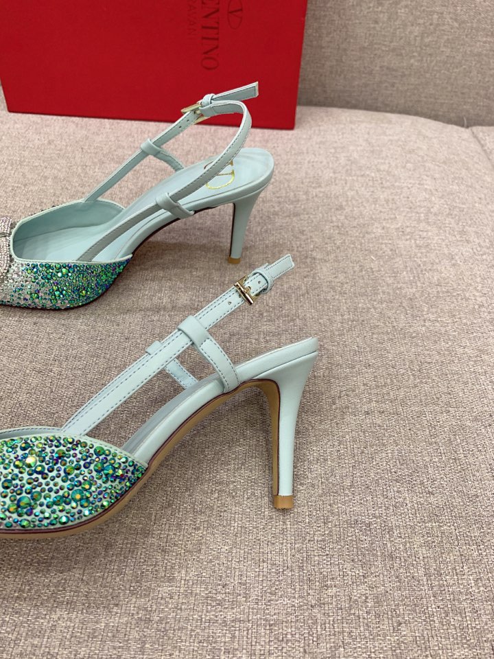 Bagsaaa Va1e*ntin0 VLOGO GLOW Crystal SLINGBACK Blue PUMP 80 MM