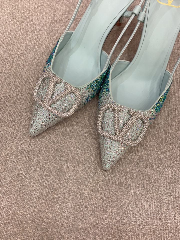 Bagsaaa Va1e*ntin0 VLOGO GLOW Crystal SLINGBACK Blue PUMP 80 MM