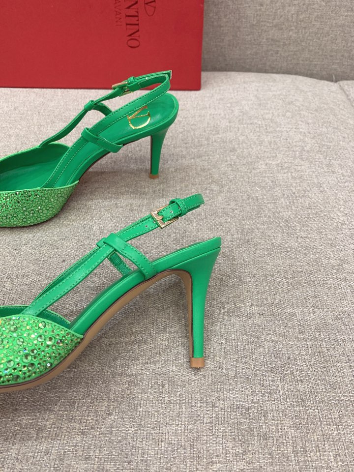 Bagsaaa Va1e*ntin0 VLOGO GLOW Crystal SLINGBACK Green PUMP 80 MM