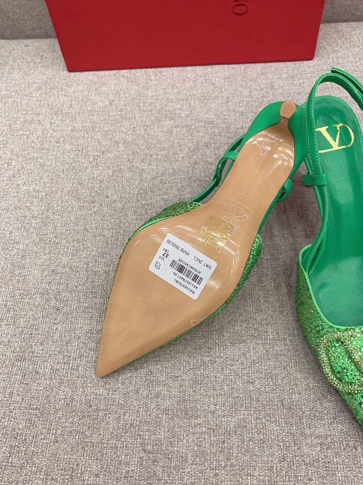 Bagsaaa Va1e*ntin0 VLOGO GLOW Crystal SLINGBACK Green PUMP 80 MM