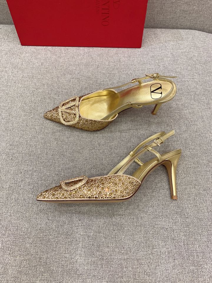 Bagsaaa Va1e*ntin0 VLOGO GLOW Crystal SLINGBACK gold PUMP 80 MM