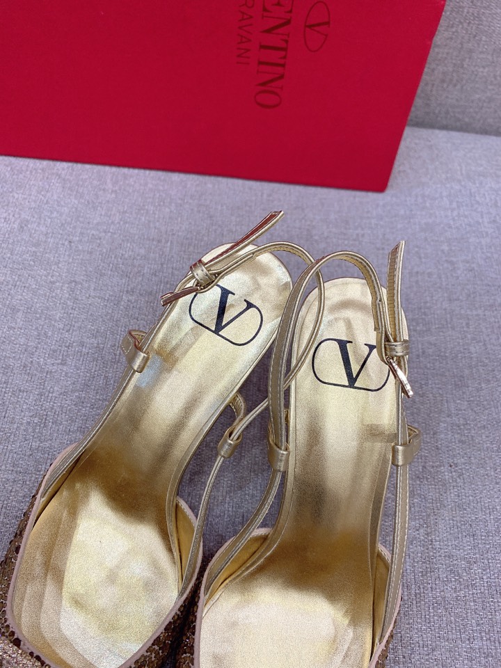 Bagsaaa Va1e*ntin0 VLOGO GLOW Crystal SLINGBACK gold PUMP 80 MM