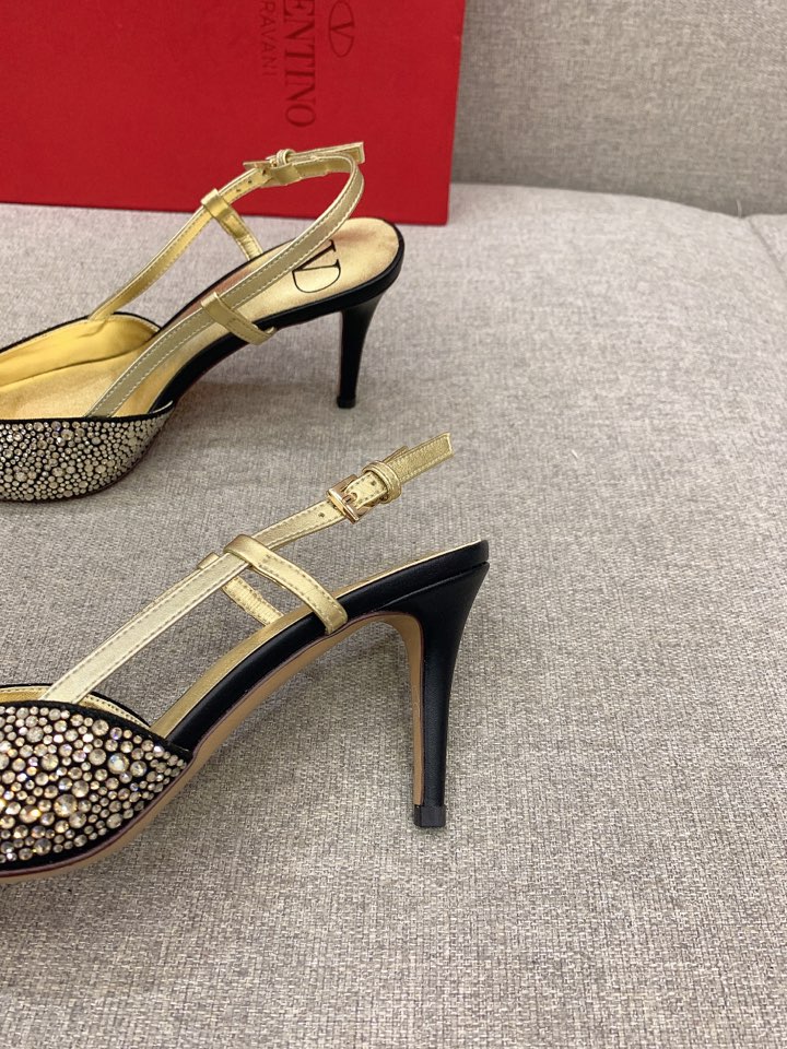 Bagsaaa Va1e*ntin0 VLOGO GLOW Crystal SLINGBACK Black PUMP 80 MM